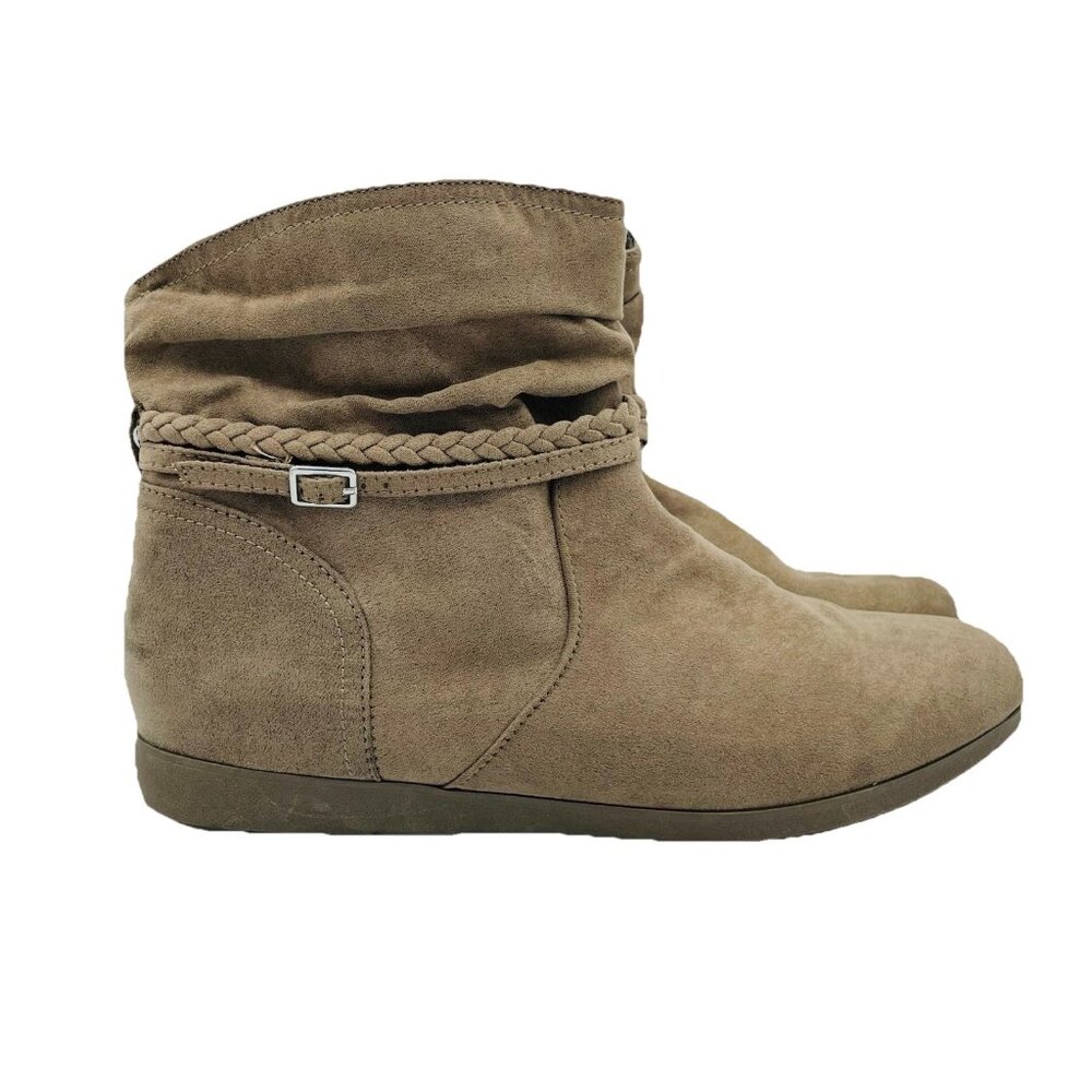 St Johns Bay Boots Womens Size 9.5 M Taupe Key Booties Braided Slip On Comfort